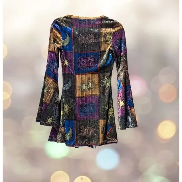 Shein -  Grunge Sun & Moon Print Contrast Lace Flounce Sleeve Dress  Sz XS - Picture 12 of 12